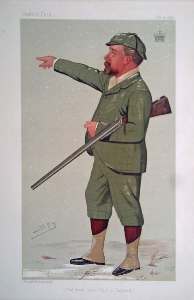 Ein Mann mit Mütze zielt mit einer Waffe, mit dem Text "Das beste Spiel, das in England je geschossen wurde" unten.