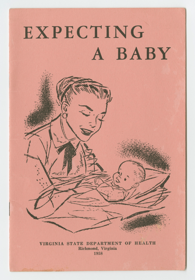 Ein Buchumschlag mit einer Frau mit warmem Gesichtsausdruck, die ein zufriedenes Baby hält, mit der Aufschrift 'Erwarten eines Babys'.