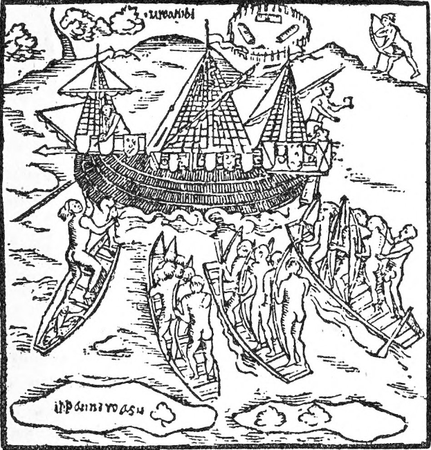 Eine Schwarz-Wei├č-Zeichnung eines Bootes mit Menschen darauf, mit dem Text "Das Wikingerboot" unten.