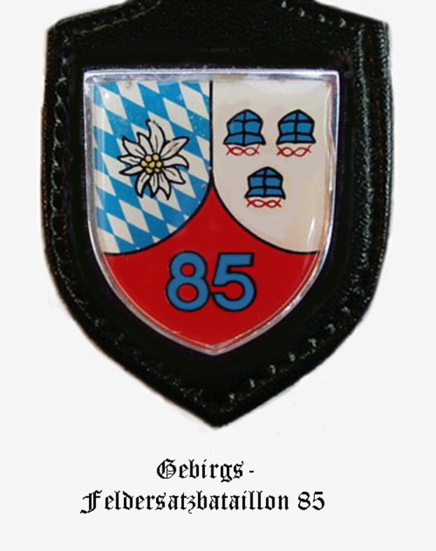 Ein Abzeichen mit der Zahl 85 und deutschem Text unten, das das Logo des bayerischen Fussballteams darstellt.