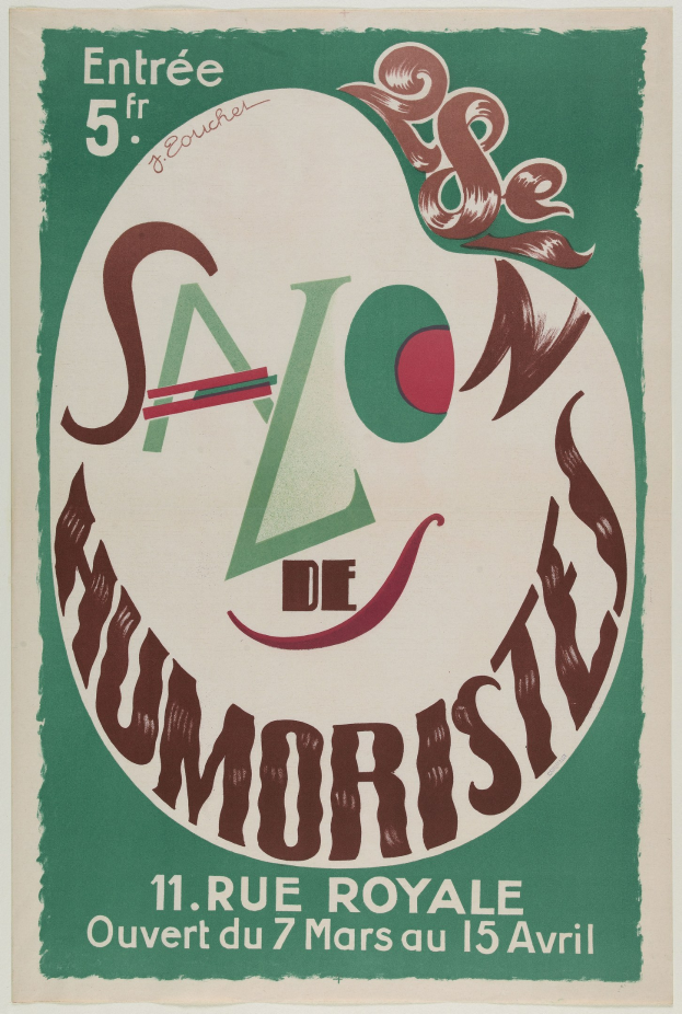 Plakat, das eine Humoristenvorstellung in Paris, Frankreich, ankündigt