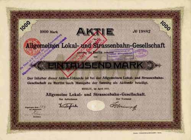 Alte deutsche Regierungskursaktie mit gedrucktem Text und numerischen Werten.
