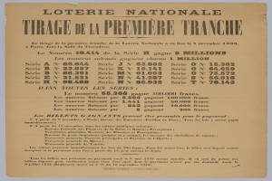 Lotterielos mit der Aufschrift "Loterie Nationale Tirage de la Première Tranche."