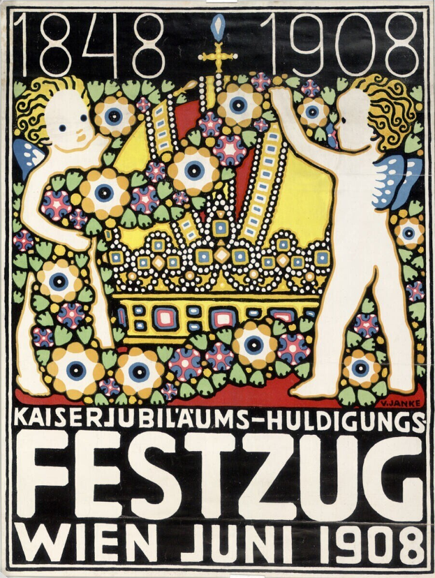 Plakat für ein Festival in Wien, Österreich, mit einem Gemälde von zwei Kindern nebeneinanderstehend mit ihren Armen umeinander und Text mit Festivaldetails.