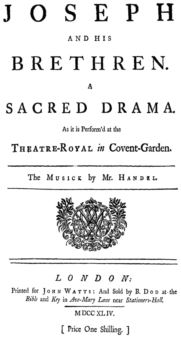 Eine Gruppe von Menschen, darunter Joseph, spielt eine dramatische Szene auf einer Bühne mit Text und einem Logo auf dem Boden im Theatre Royal in Covent Garden.