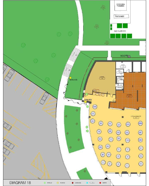 Detailierter Lageplan einer neuen Schule mit beschrifteten Räumen, Gängen und Campus-Einrichtungen, begleitet von Text, der das Layout, die Schülerkapazität, die Klassenzimmerstandorte und Annehmlichkeiten beschreibt.