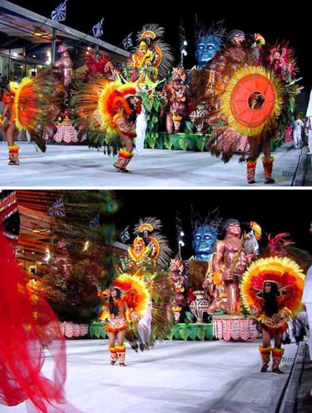 Collage von Menschen, die Kunst performen, einer Statue und einem Gebäude.